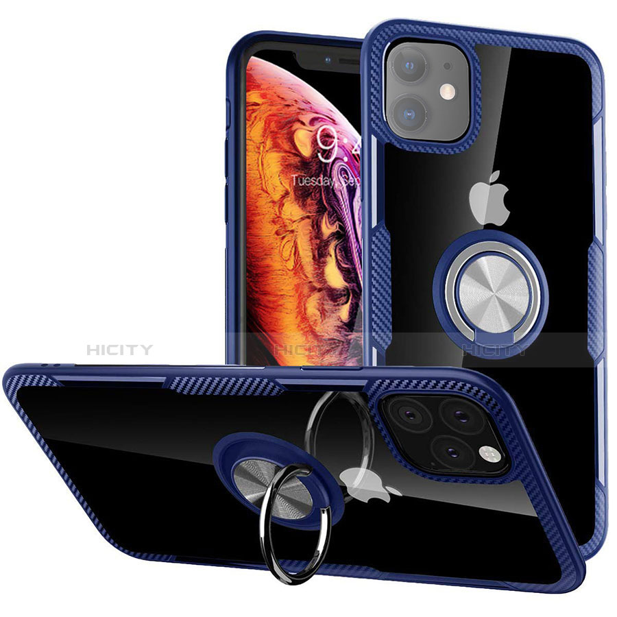 Silikon Hülle Handyhülle und Kunststoff Schutzhülle Tasche mit Magnetisch Fingerring Ständer Y02 für Apple iPhone 11 groß