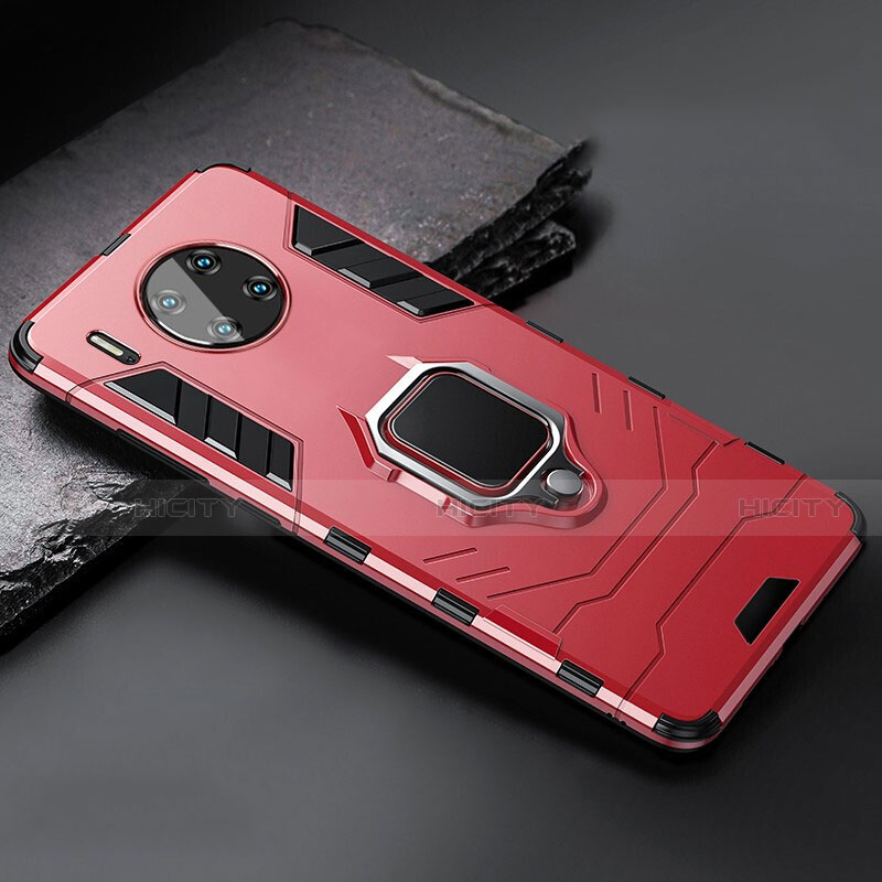 Silikon Hülle Handyhülle und Kunststoff Schutzhülle Tasche mit Magnetisch Ständer für Huawei Mate 30 5G Rot