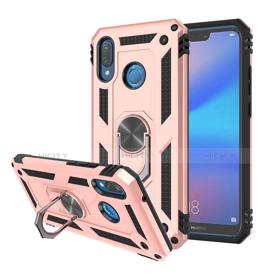 Silikon Hülle Handyhülle und Kunststoff Schutzhülle Tasche mit Magnetisch Ständer für Huawei Nova 3e Rosegold