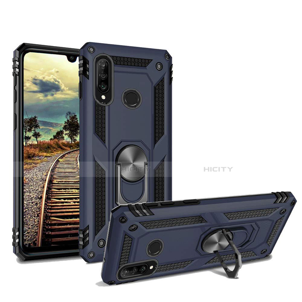 Silikon Hülle Handyhülle und Kunststoff Schutzhülle Tasche mit Magnetisch Ständer für Huawei Nova 4e Blau