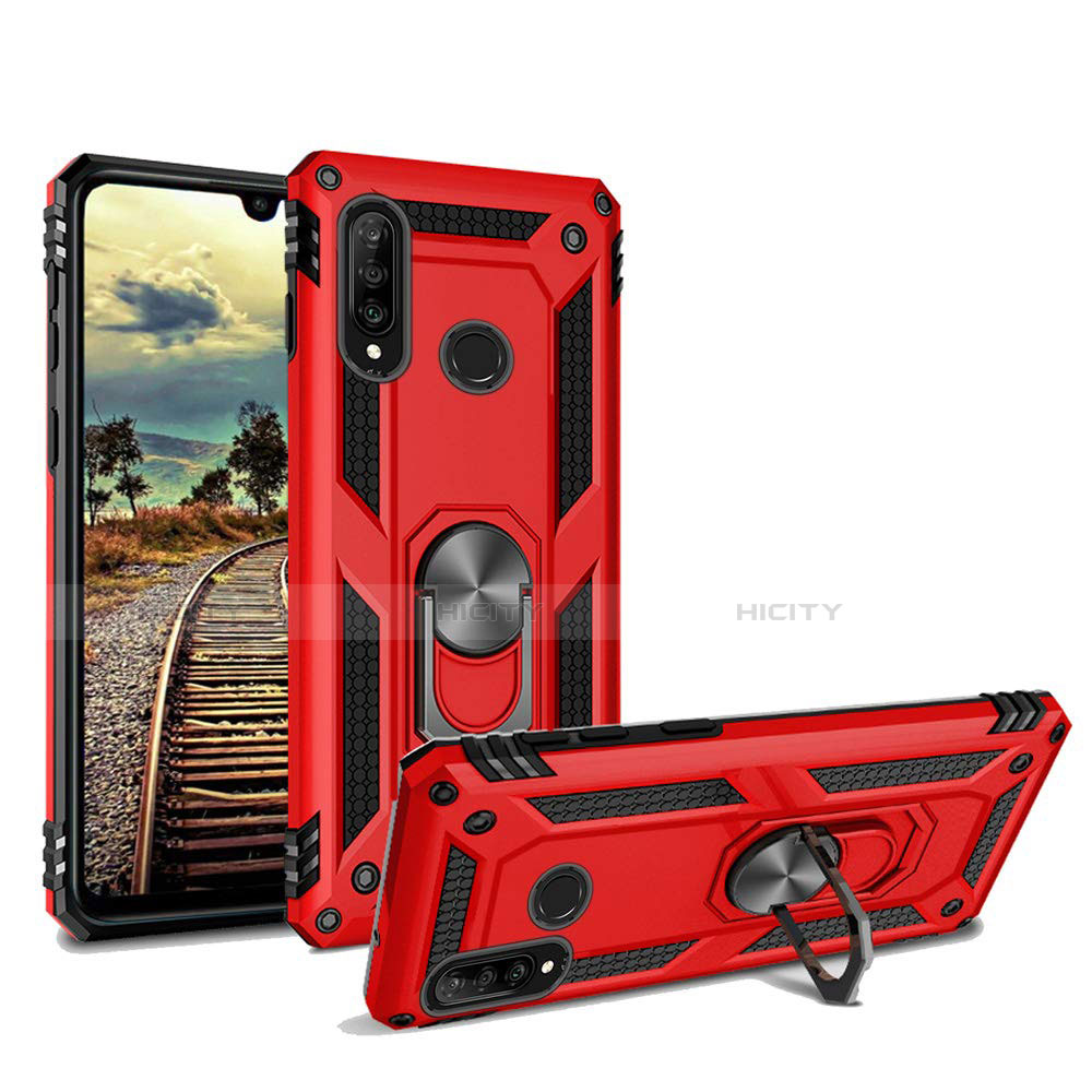 Silikon Hülle Handyhülle und Kunststoff Schutzhülle Tasche mit Magnetisch Ständer für Huawei Nova 4e Rot