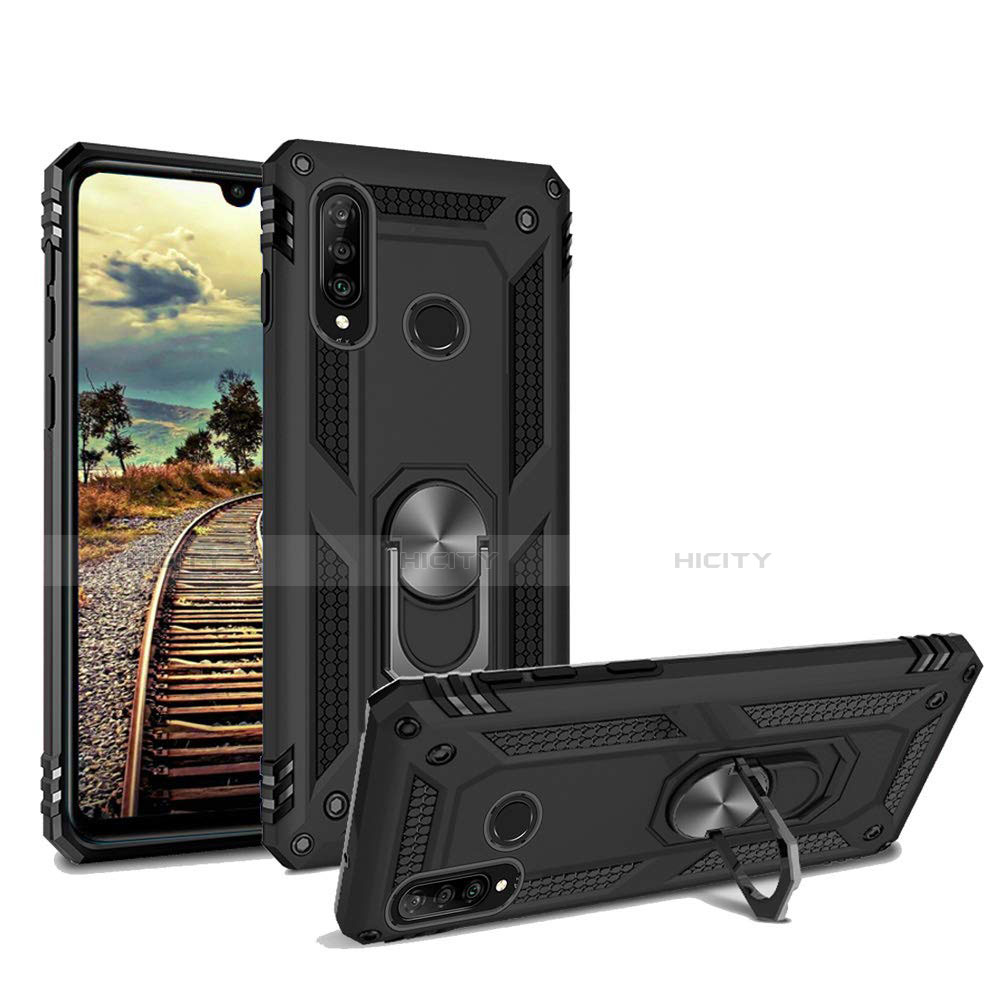 Silikon Hülle Handyhülle und Kunststoff Schutzhülle Tasche mit Magnetisch Ständer für Huawei Nova 4e Schwarz