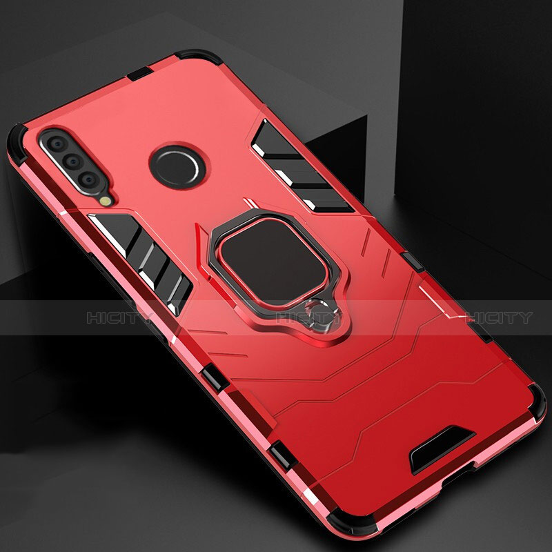 Silikon Hülle Handyhülle und Kunststoff Schutzhülle Tasche mit Magnetisch Ständer für Huawei P Smart+ Plus (2019) Rot