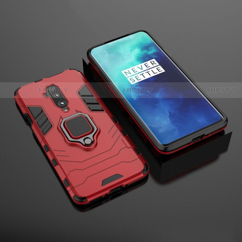 Silikon Hülle Handyhülle und Kunststoff Schutzhülle Tasche mit Magnetisch Ständer für OnePlus 7T Pro Rot