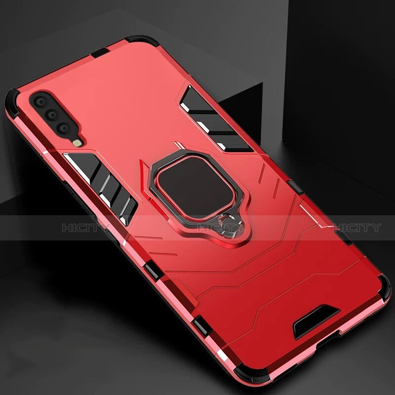 Silikon Hülle Handyhülle und Kunststoff Schutzhülle Tasche mit Magnetisch Ständer für Samsung Galaxy A70 Rot