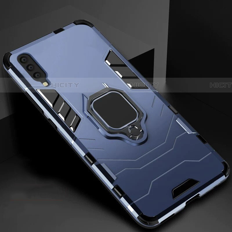 Silikon Hülle Handyhülle und Kunststoff Schutzhülle Tasche mit Magnetisch Ständer für Samsung Galaxy A70S Blau Plus