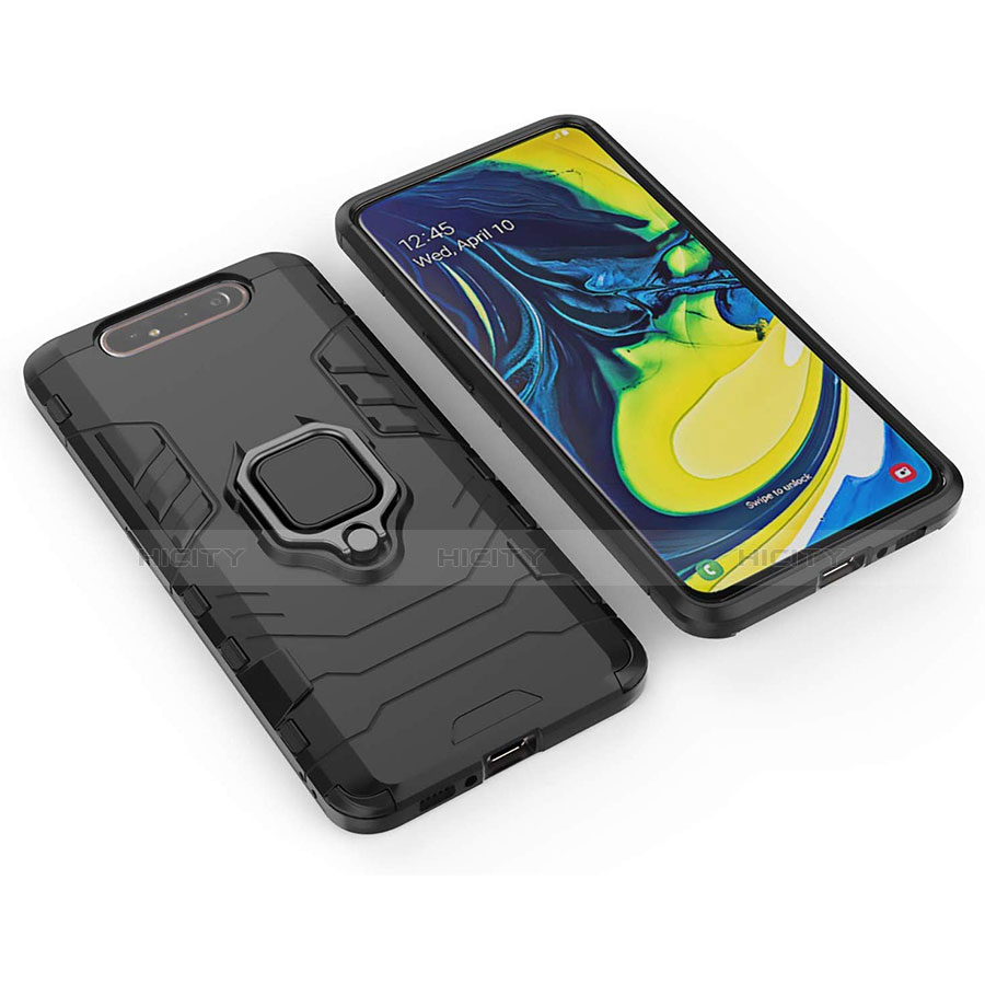 Silikon Hülle Handyhülle und Kunststoff Schutzhülle Tasche mit Magnetisch Ständer für Samsung Galaxy A80 groß