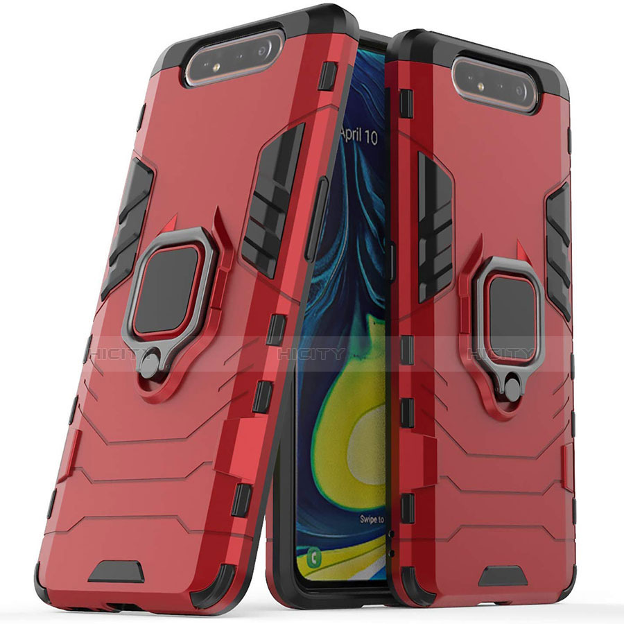 Silikon Hülle Handyhülle und Kunststoff Schutzhülle Tasche mit Magnetisch Ständer für Samsung Galaxy A80 Rot Plus