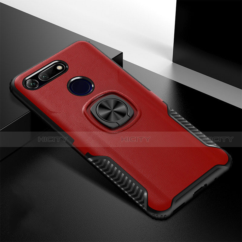 Silikon Hülle Handyhülle und Kunststoff Schutzhülle Tasche mit Magnetisch Ständer H02 für Huawei Honor V20 Rot