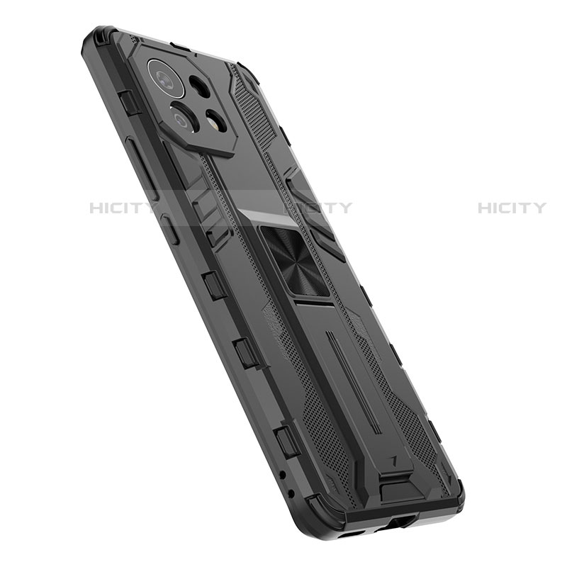 Silikon Hülle Handyhülle und Kunststoff Schutzhülle Tasche mit Magnetisch Ständer H03 für Xiaomi Mi 11 Lite 5G groß