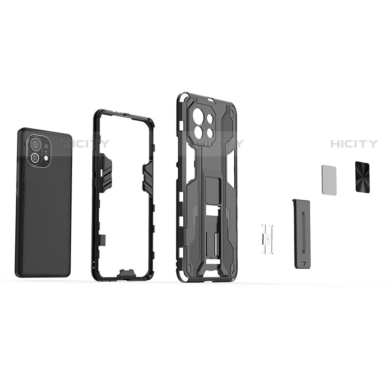 Silikon Hülle Handyhülle und Kunststoff Schutzhülle Tasche mit Magnetisch Ständer H03 für Xiaomi Mi 11 Lite 5G
