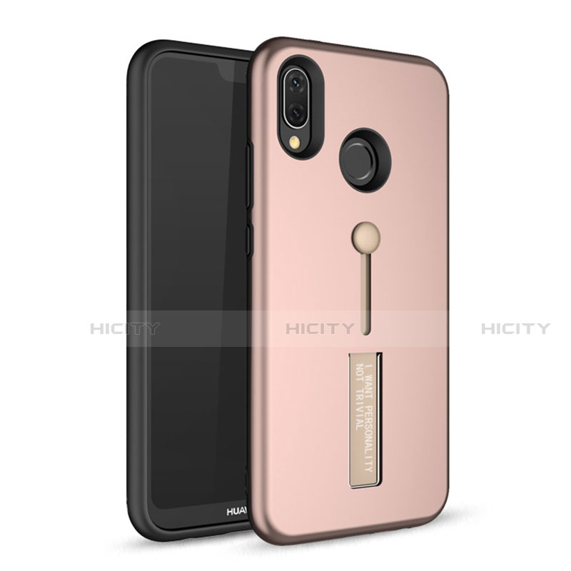 Silikon Hülle Handyhülle und Kunststoff Schutzhülle Tasche mit Ständer A01 für Huawei Nova 3e Rosegold