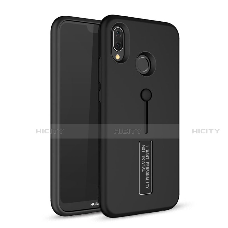 Silikon Hülle Handyhülle und Kunststoff Schutzhülle Tasche mit Ständer A01 für Huawei Nova 3e Schwarz