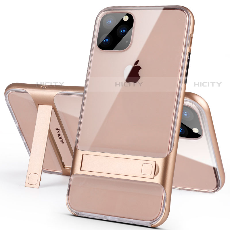 Silikon Hülle Handyhülle und Kunststoff Schutzhülle Tasche mit Ständer A02 für Apple iPhone 11 Pro Gold Plus