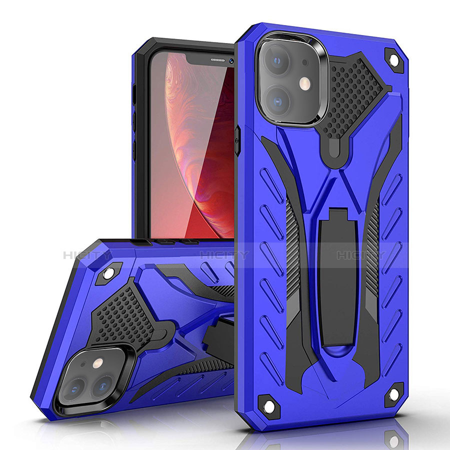 Silikon Hülle Handyhülle und Kunststoff Schutzhülle Tasche mit Ständer A03 für Apple iPhone 11 Blau Plus