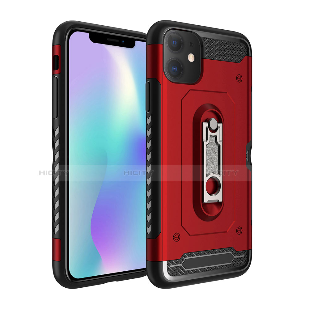 Silikon Hülle Handyhülle und Kunststoff Schutzhülle Tasche mit Ständer A04 für Apple iPhone 11 Rot