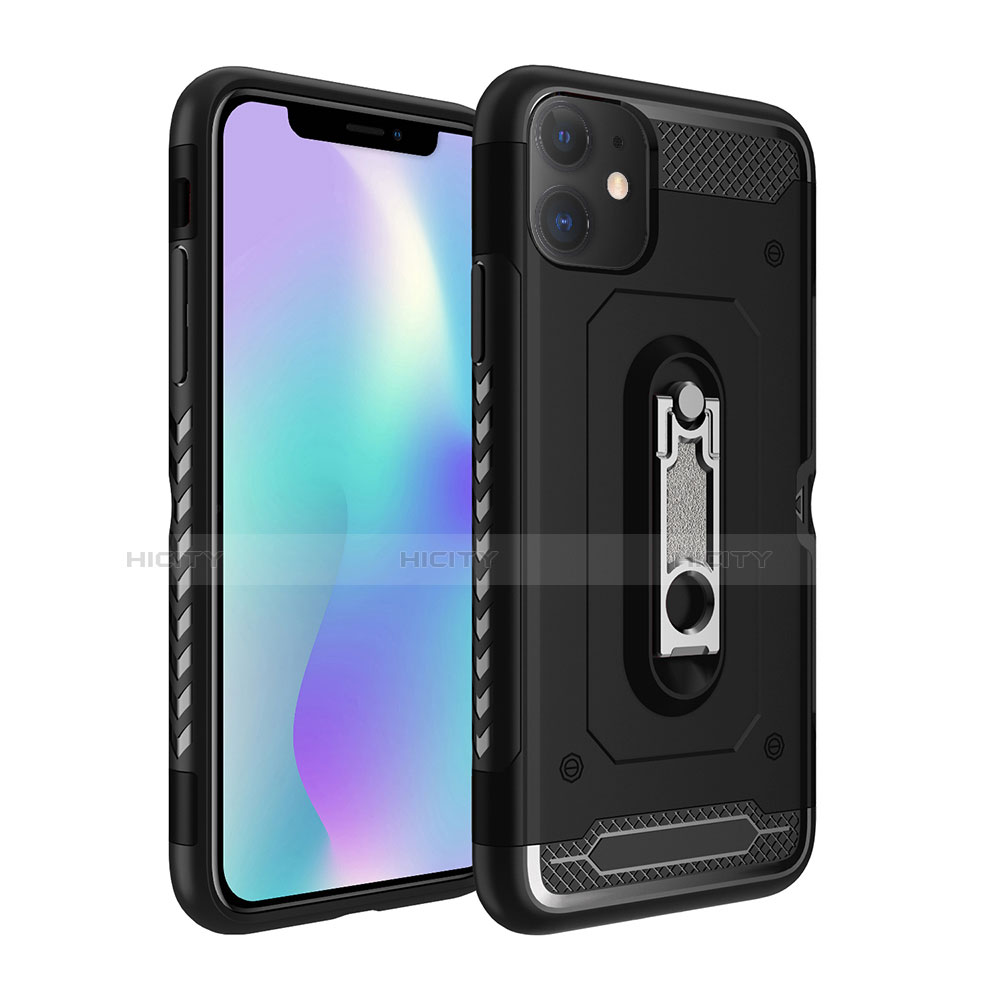 Silikon Hülle Handyhülle und Kunststoff Schutzhülle Tasche mit Ständer A04 für Apple iPhone 11 Schwarz Plus