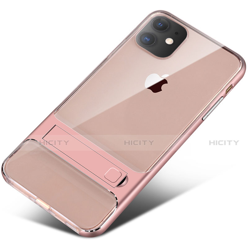 Silikon Hülle Handyhülle und Kunststoff Schutzhülle Tasche mit Ständer A06 für Apple iPhone 11 Rosegold Plus