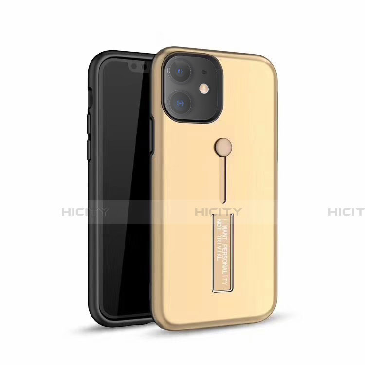 Silikon Hülle Handyhülle und Kunststoff Schutzhülle Tasche mit Ständer A07 für Apple iPhone 11 Gold