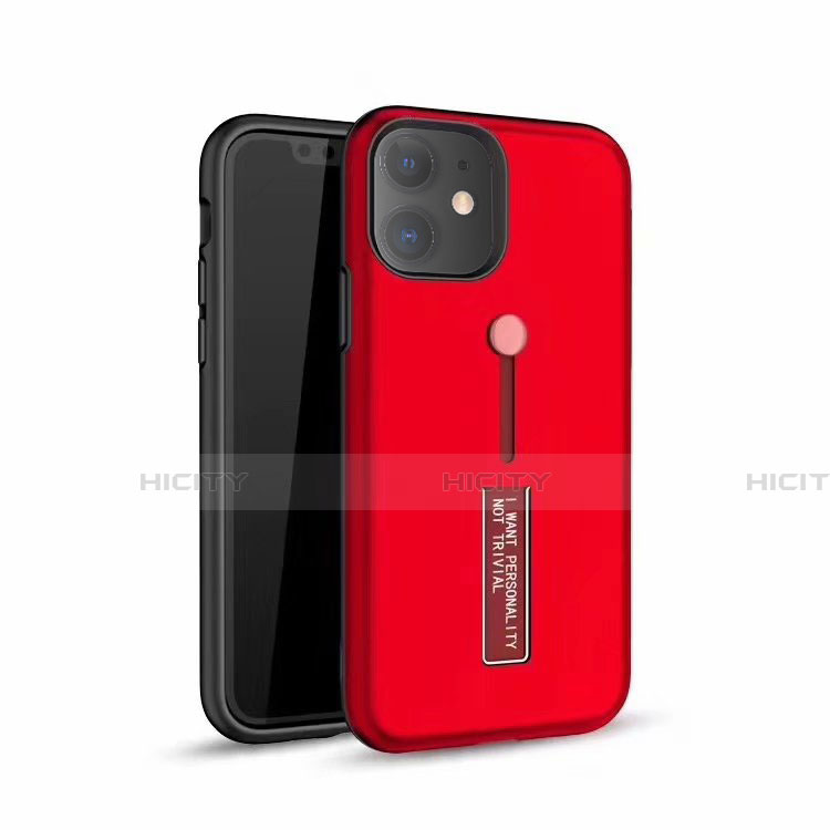 Silikon Hülle Handyhülle und Kunststoff Schutzhülle Tasche mit Ständer A07 für Apple iPhone 11 Rot