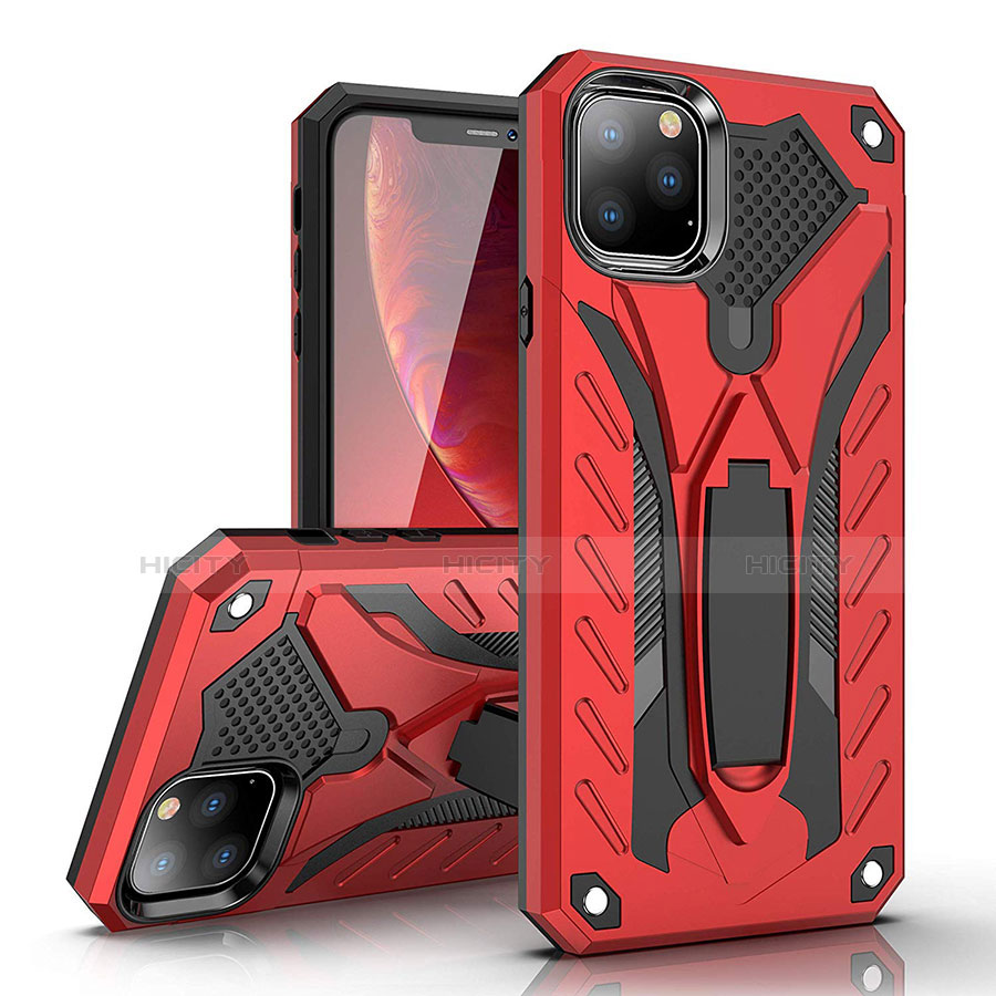 Silikon Hülle Handyhülle und Kunststoff Schutzhülle Tasche mit Ständer für Apple iPhone 11 Pro Max Rot