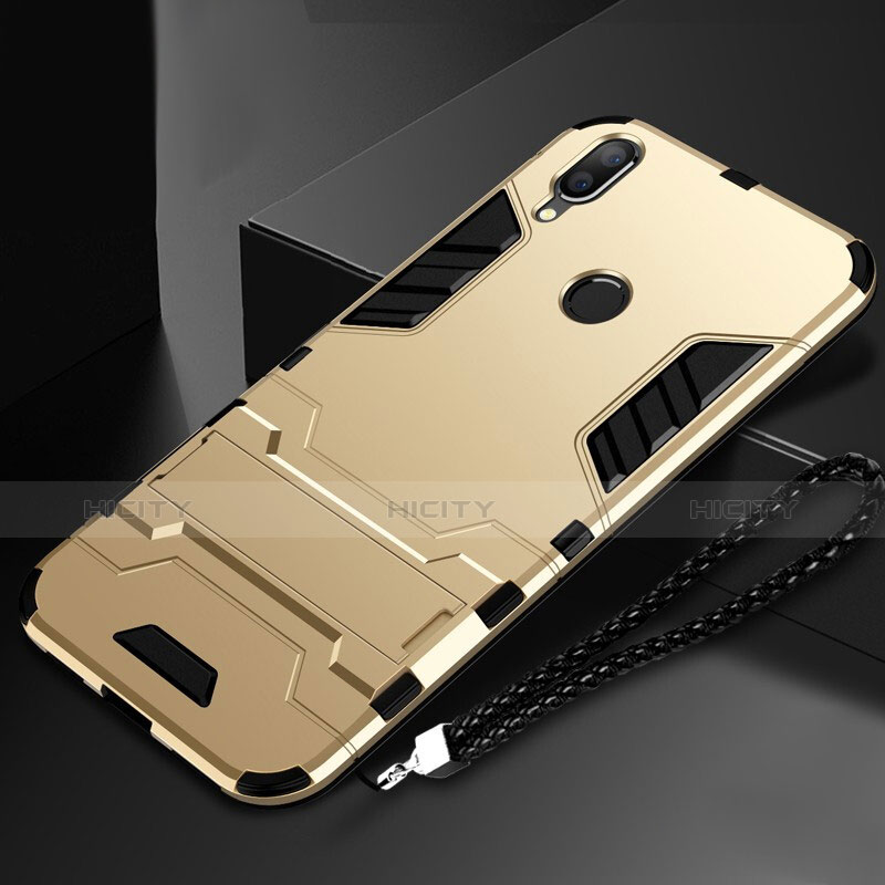 Silikon Hülle Handyhülle und Kunststoff Schutzhülle Tasche mit Ständer für Huawei Honor 10 Lite Gold