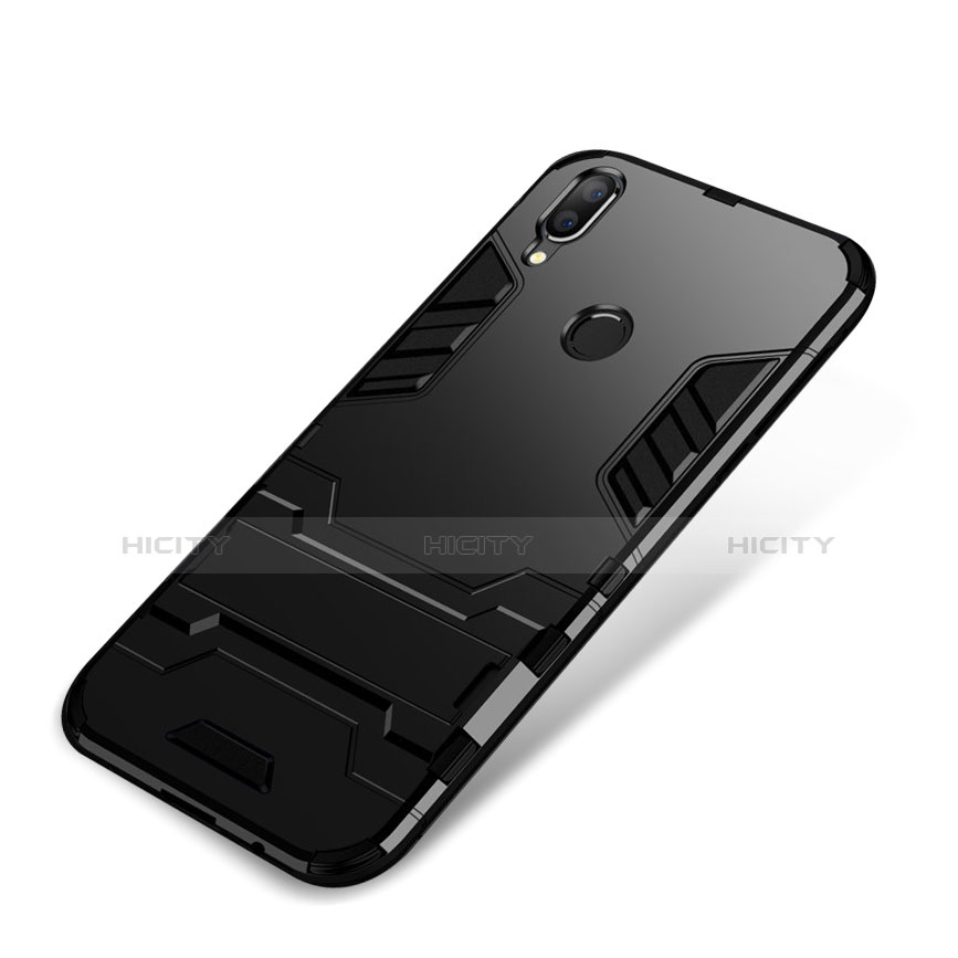 Silikon Hülle Handyhülle und Kunststoff Schutzhülle Tasche mit Ständer für Huawei Nova 3i Schwarz Plus