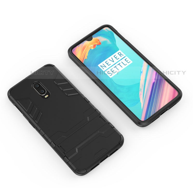 Silikon Hülle Handyhülle und Kunststoff Schutzhülle Tasche mit Ständer für OnePlus 7