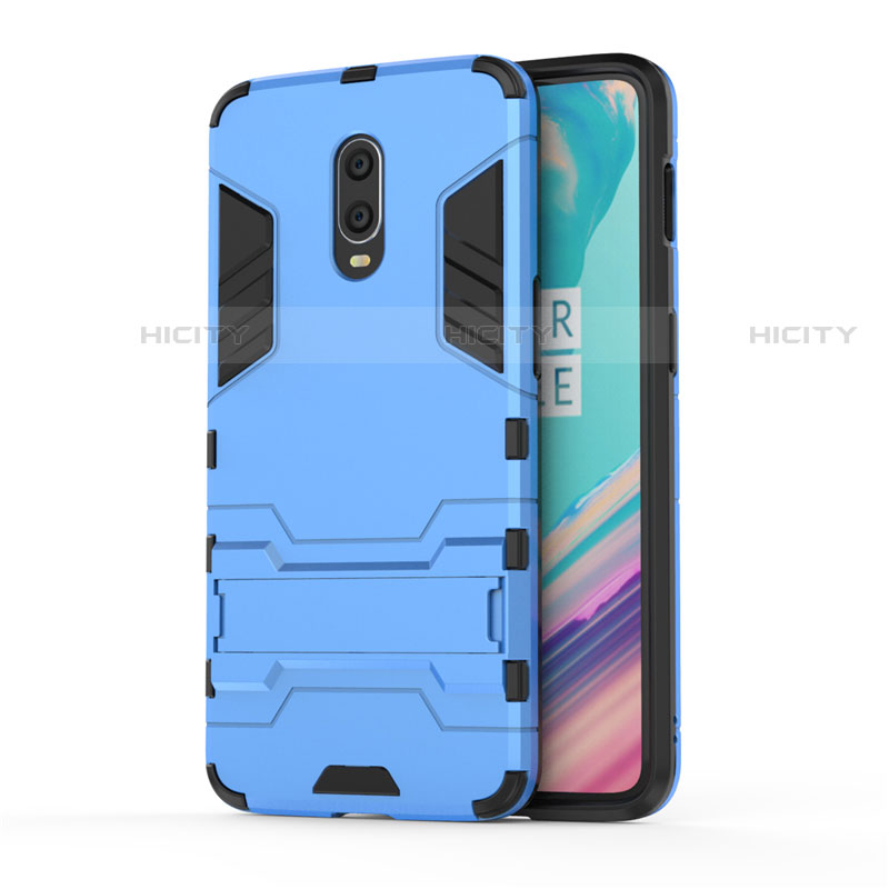 Silikon Hülle Handyhülle und Kunststoff Schutzhülle Tasche mit Ständer für OnePlus 7 Hellblau