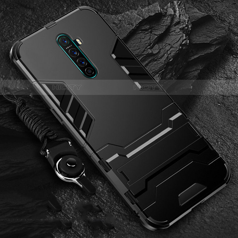 Silikon Hülle Handyhülle und Kunststoff Schutzhülle Tasche mit Ständer für Realme X2 Pro