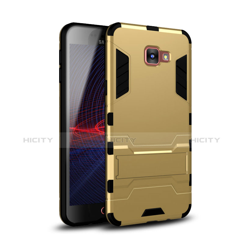 Silikon Hülle Handyhülle und Kunststoff Schutzhülle Tasche mit Ständer für Samsung Galaxy A9 Pro (2016) SM-A9100 Gold