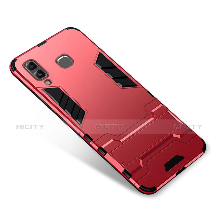 Silikon Hülle Handyhülle und Kunststoff Schutzhülle Tasche mit Ständer für Samsung Galaxy A9 Star SM-G8850 Rot