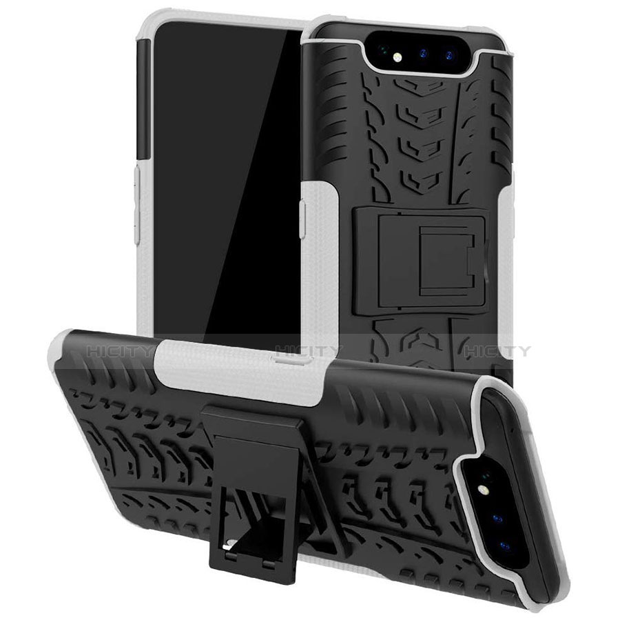 Silikon Hülle Handyhülle und Kunststoff Schutzhülle Tasche mit Ständer für Samsung Galaxy A90 4G