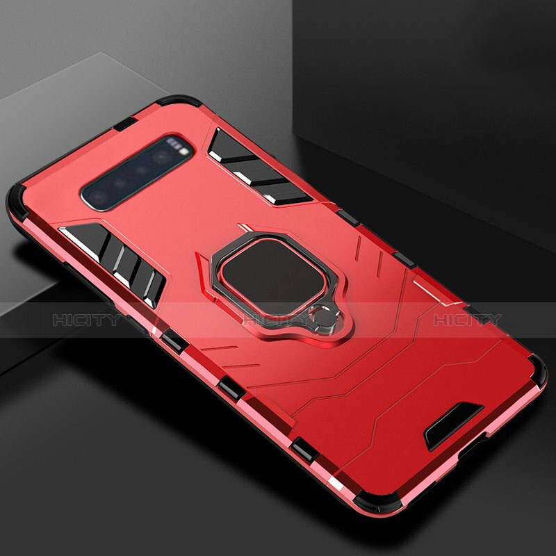 Silikon Hülle Handyhülle und Kunststoff Schutzhülle Tasche mit Ständer für Samsung Galaxy S10 Rot