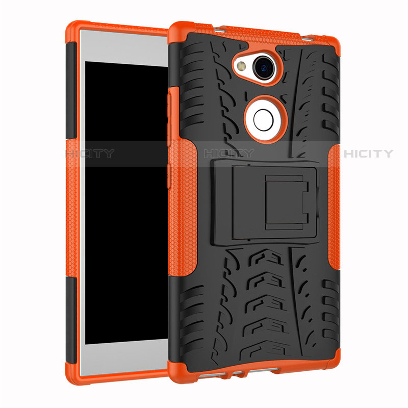 Silikon Hülle Handyhülle und Kunststoff Schutzhülle Tasche mit Ständer für Sony Xperia L2 Orange