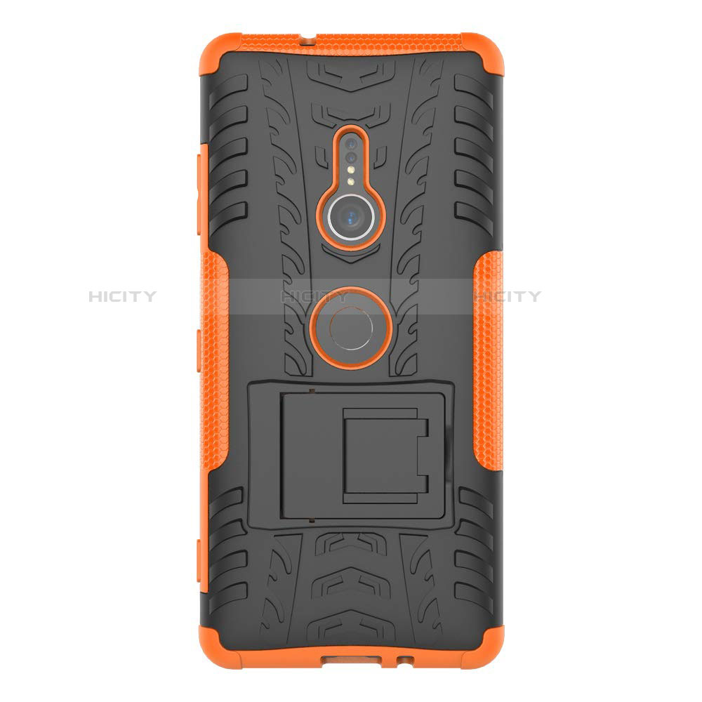 Silikon Hülle Handyhülle und Kunststoff Schutzhülle Tasche mit Ständer für Sony Xperia XZ3 Orange