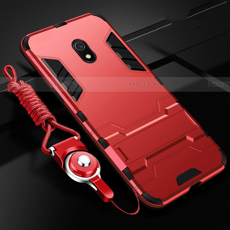 Silikon Hülle Handyhülle und Kunststoff Schutzhülle Tasche mit Ständer für Xiaomi Redmi 8A Rot Plus