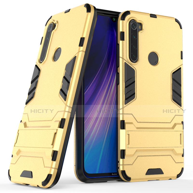 Silikon Hülle Handyhülle und Kunststoff Schutzhülle Tasche mit Ständer für Xiaomi Redmi Note 8T Gold