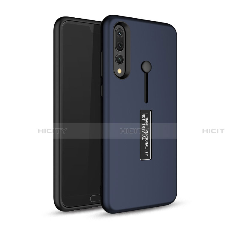 Silikon Hülle Handyhülle und Kunststoff Schutzhülle Tasche mit Ständer P01 für Huawei P20 Pro Blau