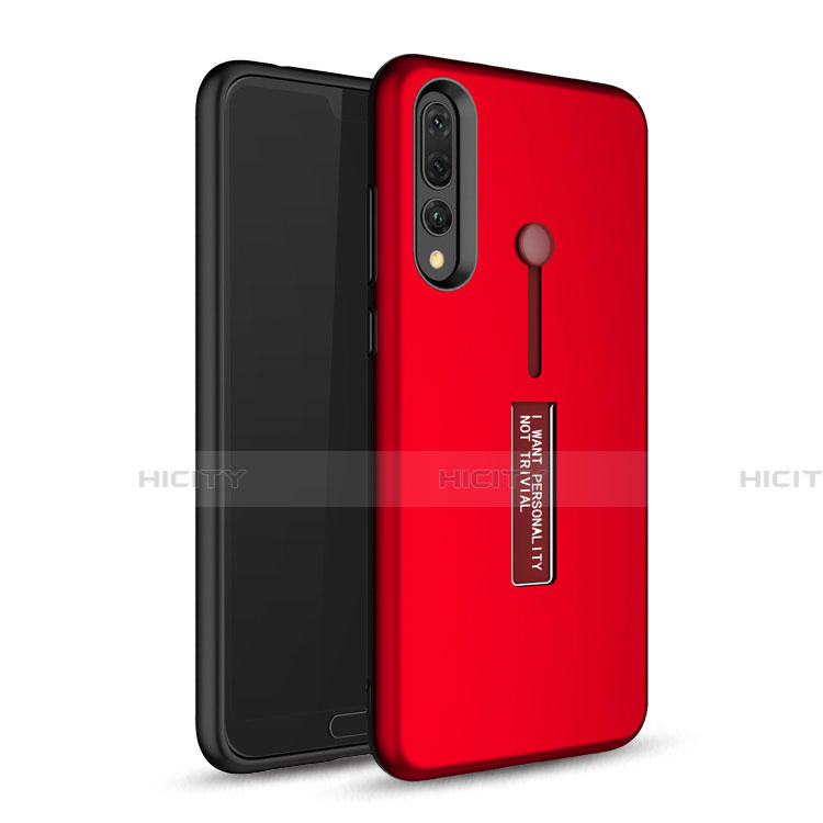 Silikon Hülle Handyhülle und Kunststoff Schutzhülle Tasche mit Ständer P01 für Huawei P20 Pro Rot