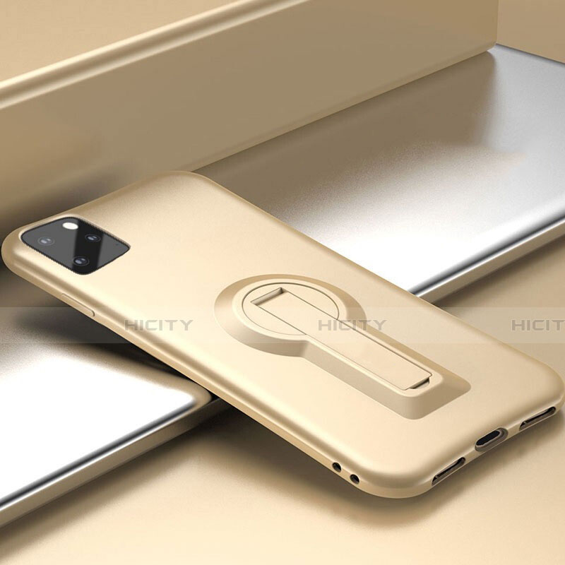 Silikon Hülle Handyhülle und Kunststoff Schutzhülle Tasche mit Ständer R01 für Apple iPhone 11 Pro Gold