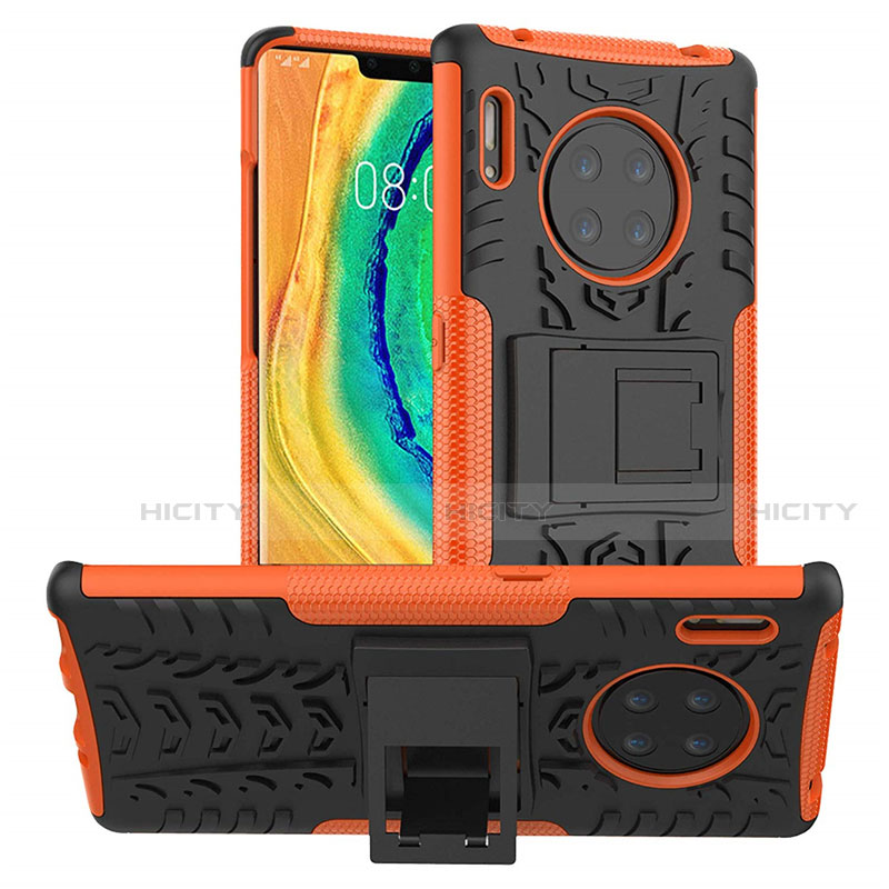 Silikon Hülle Handyhülle und Kunststoff Schutzhülle Tasche mit Ständer R01 für Huawei Mate 30 5G Orange