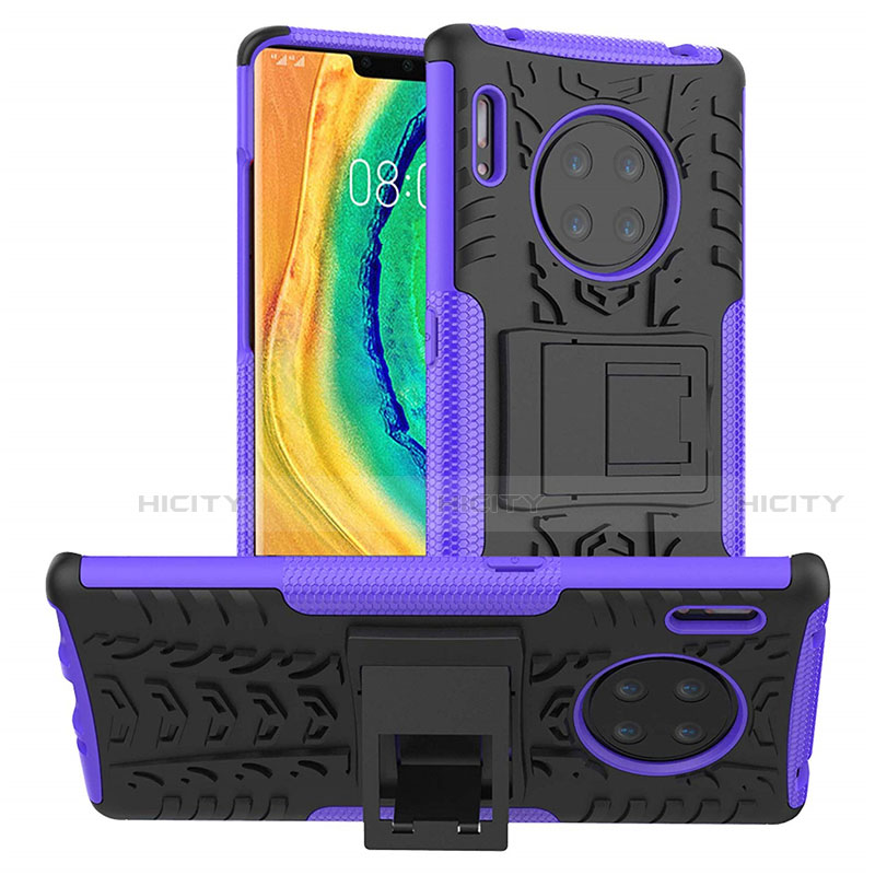 Silikon Hülle Handyhülle und Kunststoff Schutzhülle Tasche mit Ständer R01 für Huawei Mate 30 5G Violett