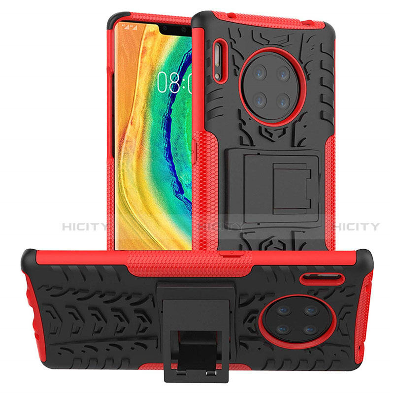 Silikon Hülle Handyhülle und Kunststoff Schutzhülle Tasche mit Ständer R01 für Huawei Mate 30 Pro Rot