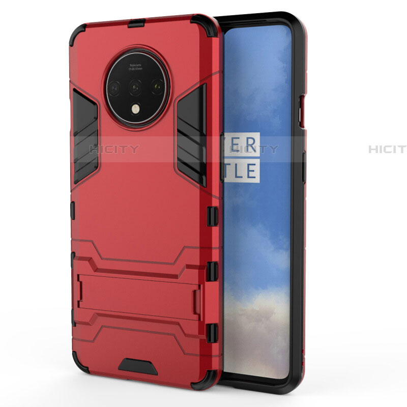 Silikon Hülle Handyhülle und Kunststoff Schutzhülle Tasche mit Ständer R01 für OnePlus 7T Rot Plus