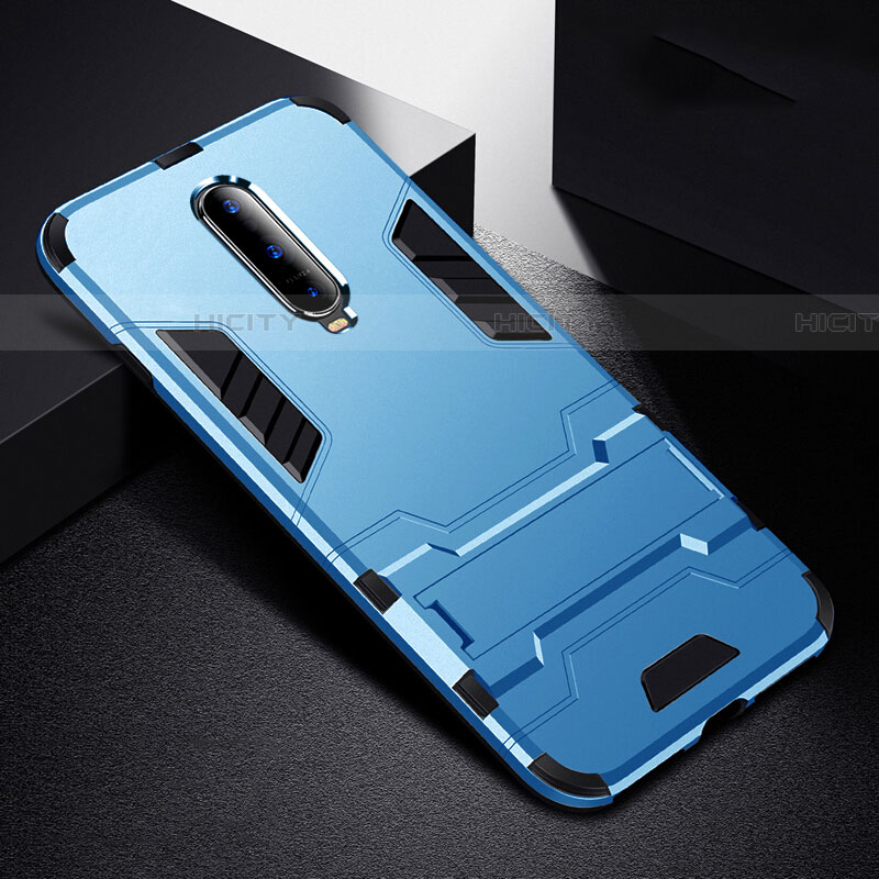 Silikon Hülle Handyhülle und Kunststoff Schutzhülle Tasche mit Ständer R01 für Oppo RX17 Pro Hellblau Plus