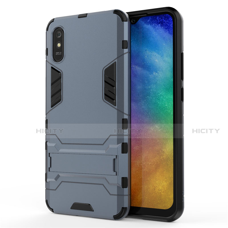 Silikon Hülle Handyhülle und Kunststoff Schutzhülle Tasche mit Ständer R01 für Xiaomi Redmi 9i Blau