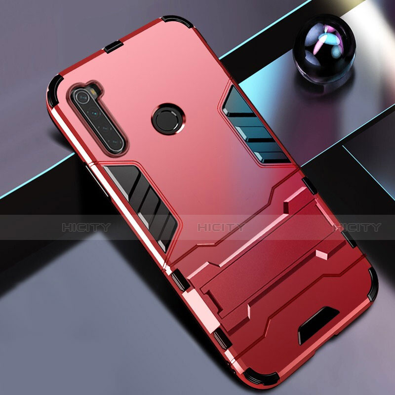 Silikon Hülle Handyhülle und Kunststoff Schutzhülle Tasche mit Ständer R01 für Xiaomi Redmi Note 8T Rot Plus