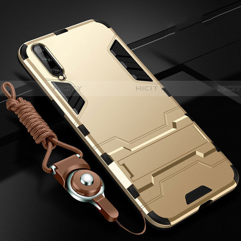 Silikon Hülle Handyhülle und Kunststoff Schutzhülle Tasche mit Ständer R02 für Samsung Galaxy A70 Gold