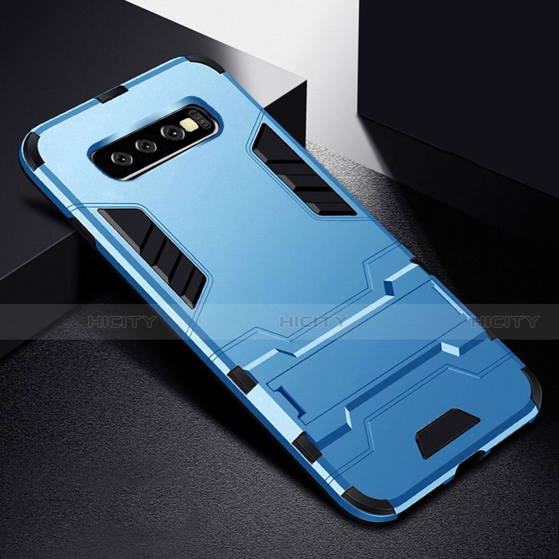 Silikon Hülle Handyhülle und Kunststoff Schutzhülle Tasche mit Ständer R02 für Samsung Galaxy S10 Blau Plus